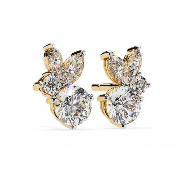 Sparkling Marquise and Round Diamond Stud Earrings