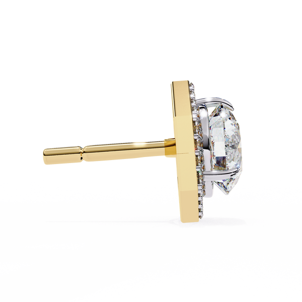 Hexagonal Halo Diamond Stud Earrings