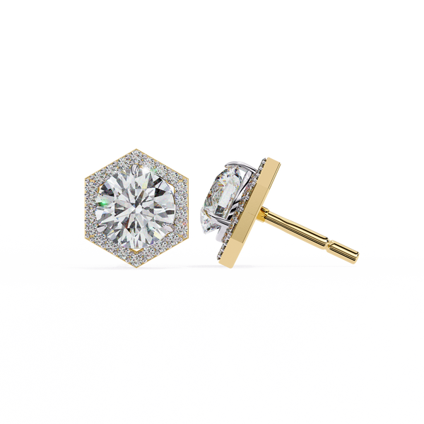 Hexagonal Halo Diamond Stud Earrings