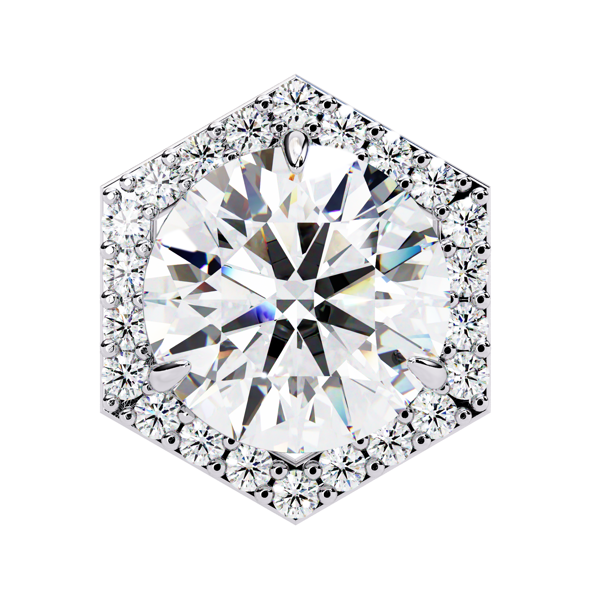 Hexagonal Halo Diamond Stud Earrings