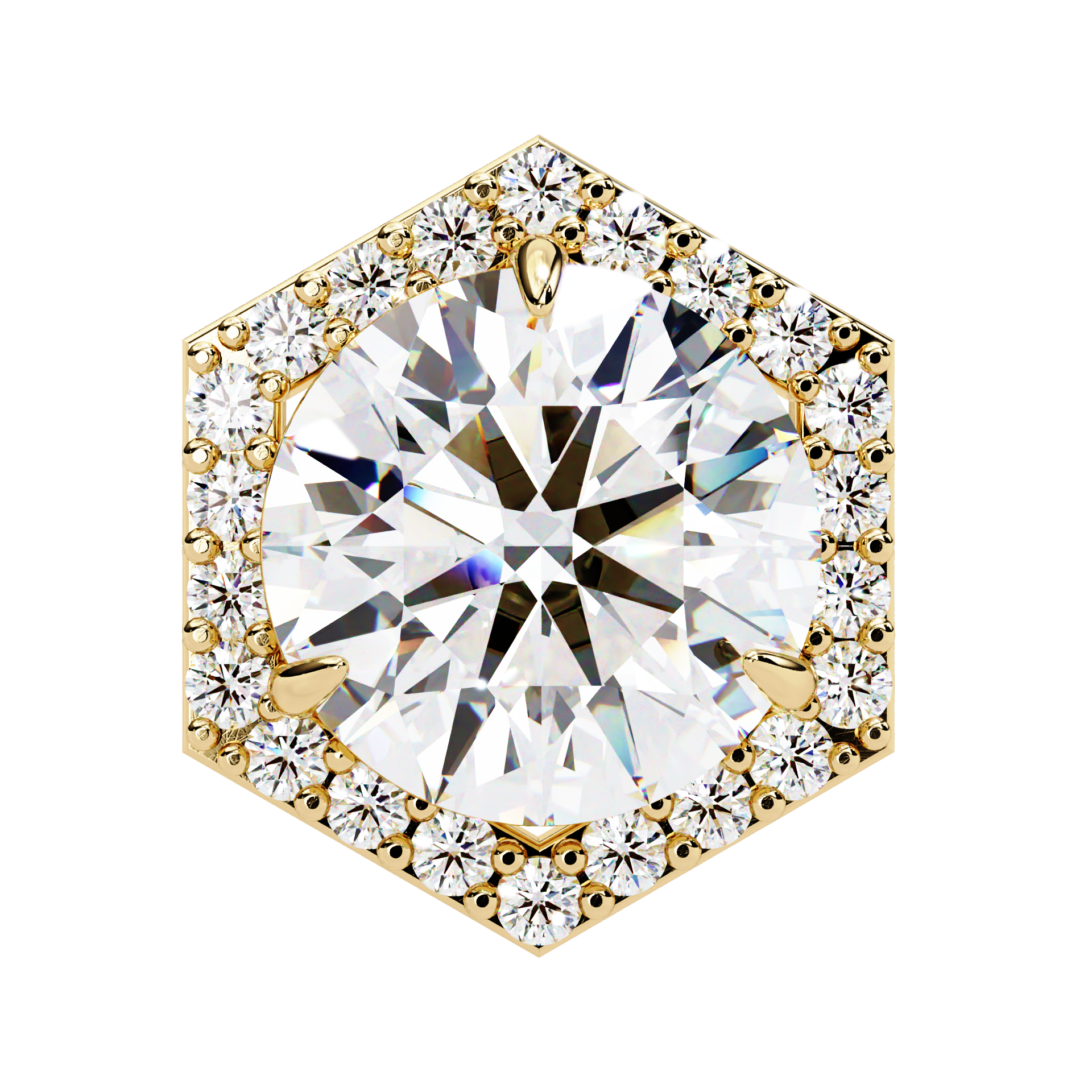 Hexagonal Halo Diamond Stud Earrings