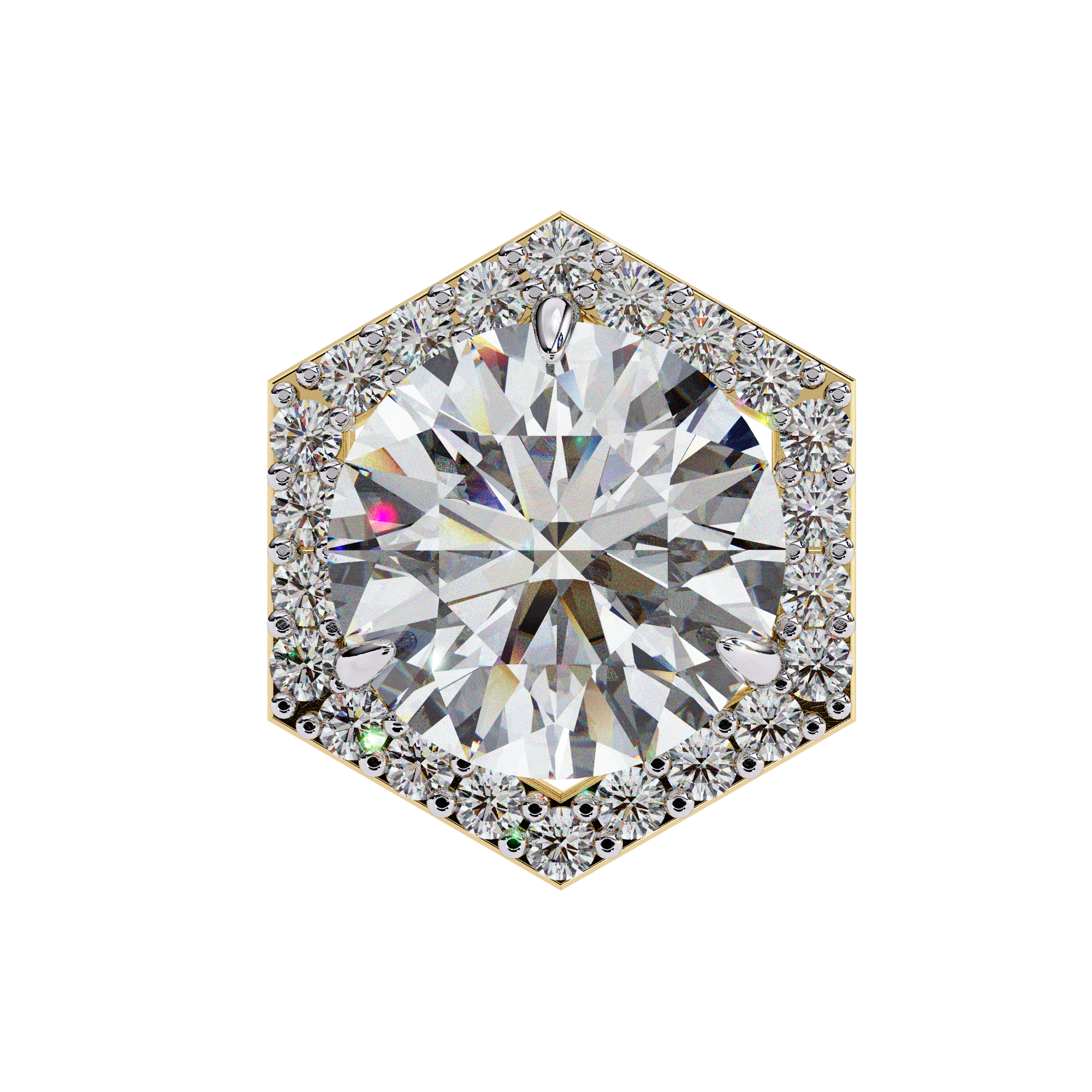 Hexagonal Halo Diamond Stud Earrings