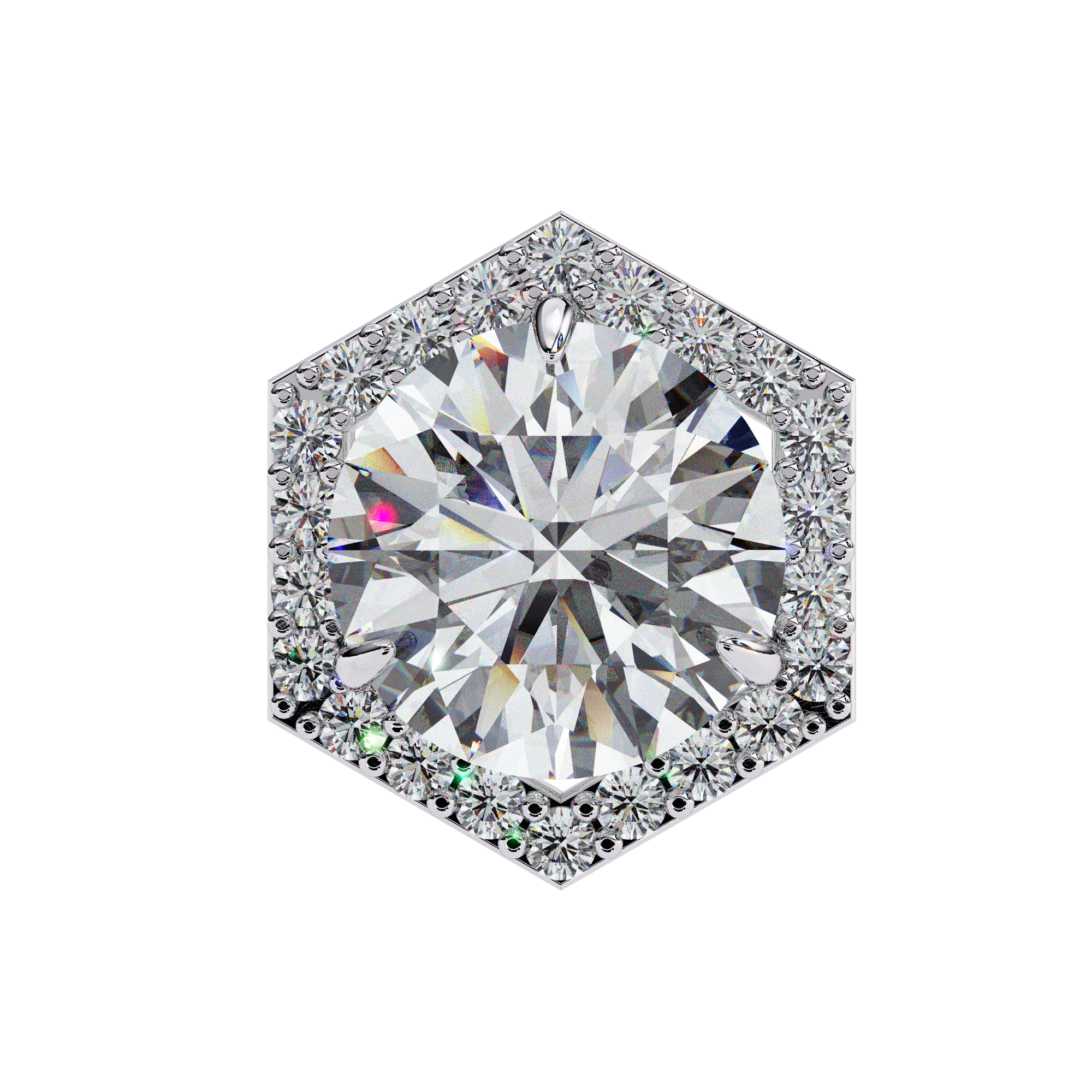 Hexagonal Halo Diamond Stud Earrings