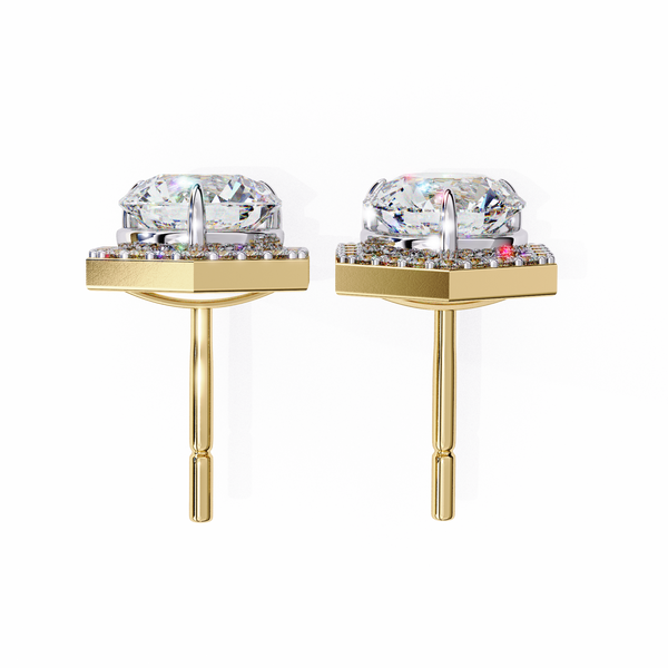 Hexagonal Halo Diamond Stud Earrings