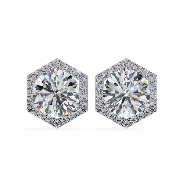 Hexagonal Halo Diamond Stud Earrings