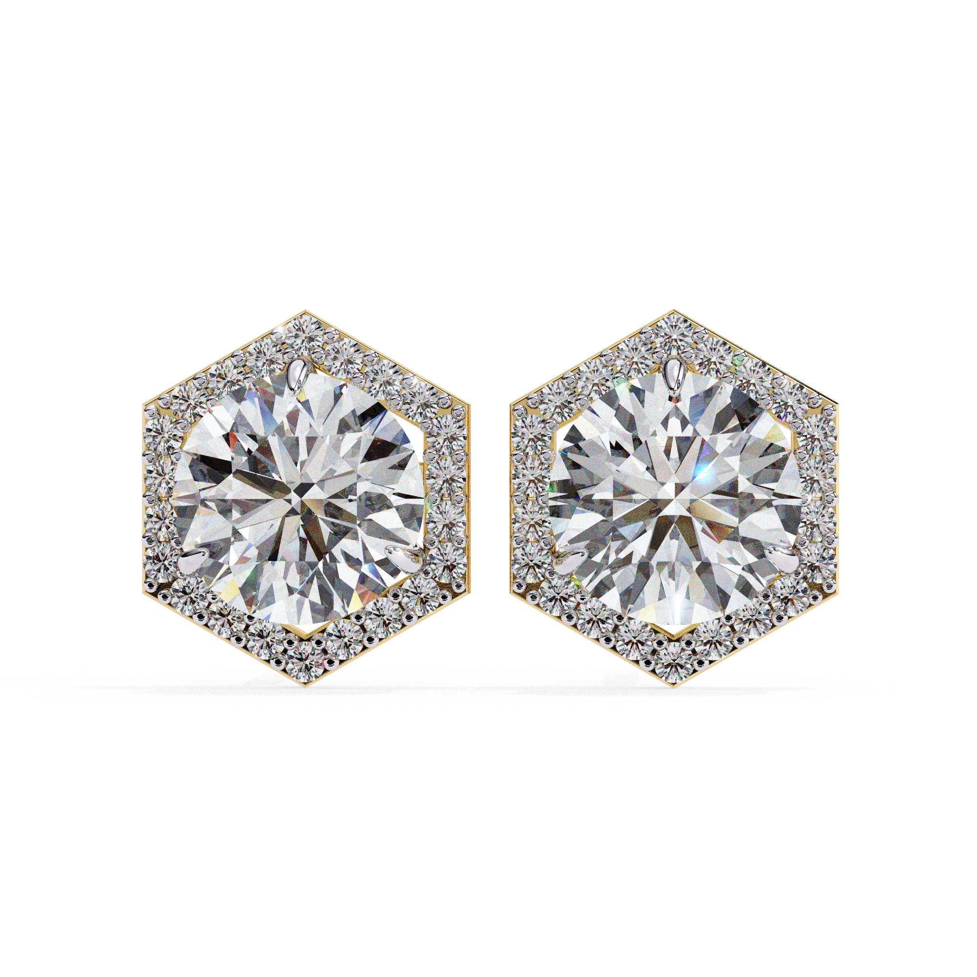 Hexagonal Halo Diamond Stud Earrings