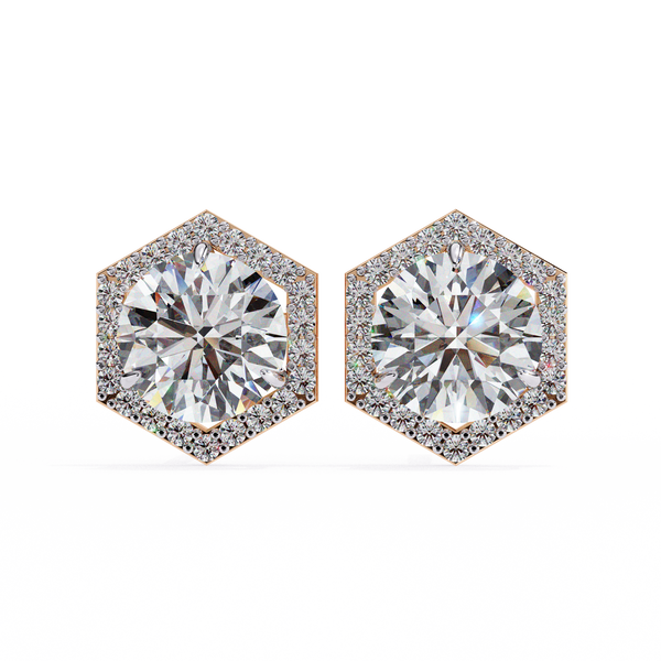 Hexagonal Halo Diamond Stud Earrings