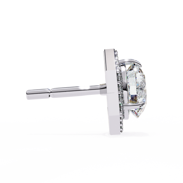 Hexagonal Halo Diamond Stud Earrings