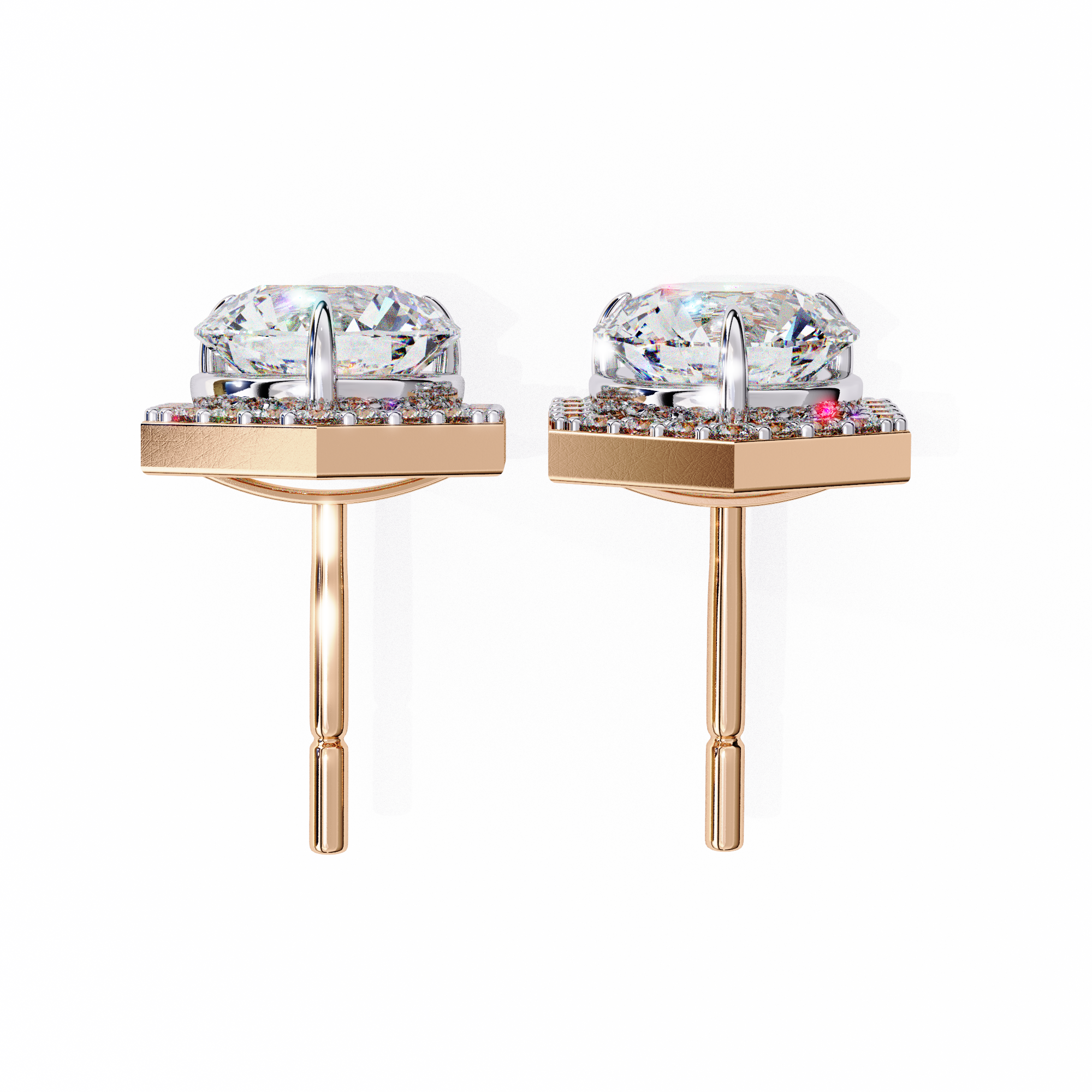 Hexagonal Halo Diamond Stud Earrings