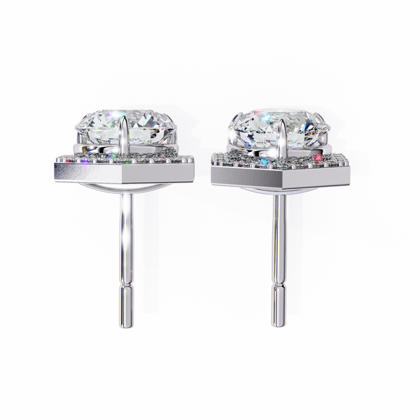 Hexagonal Halo Diamond Stud Earrings