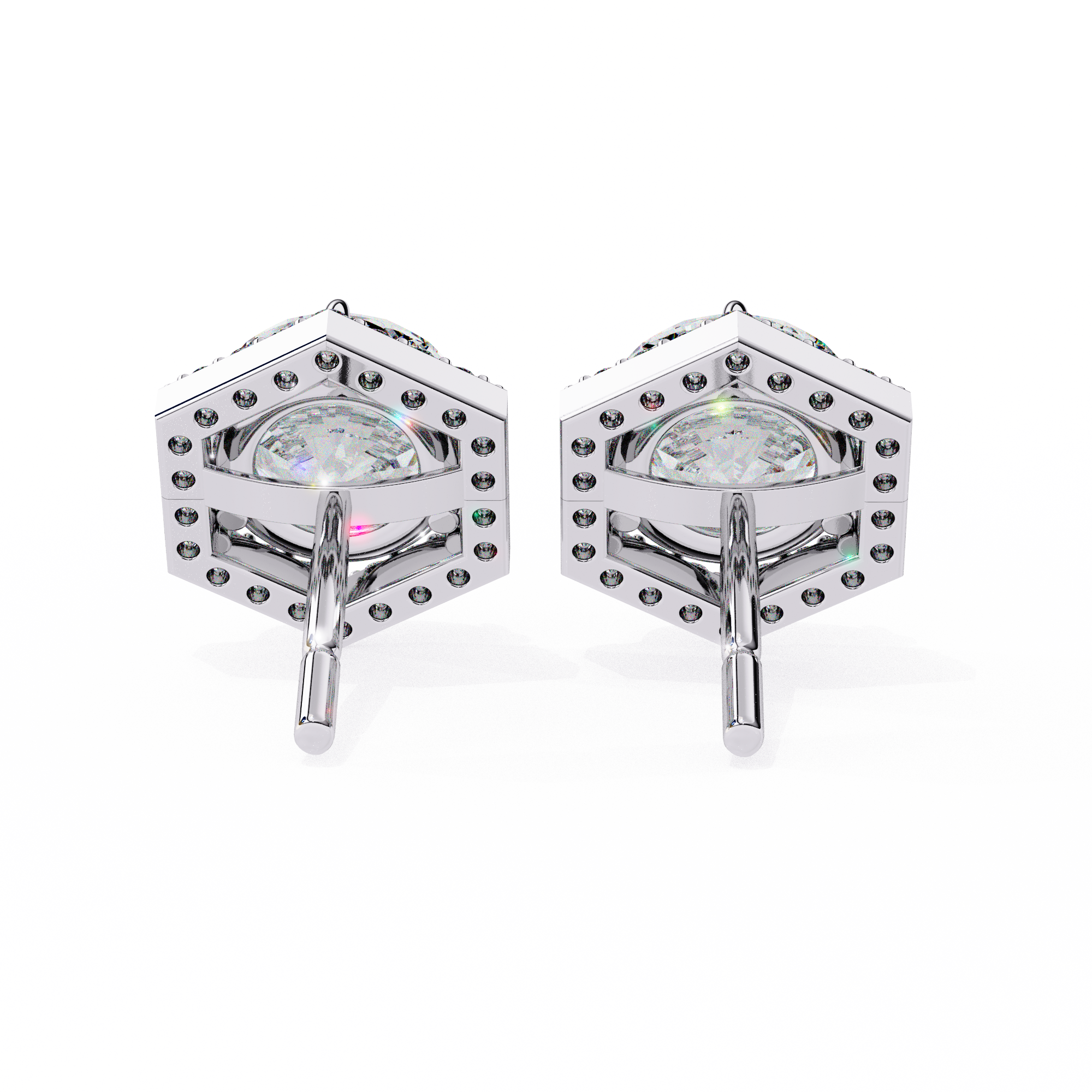 Hexagonal Halo Diamond Stud Earrings