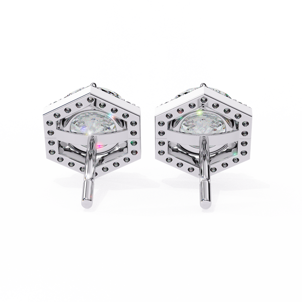 Hexagonal Halo Diamond Stud Earrings