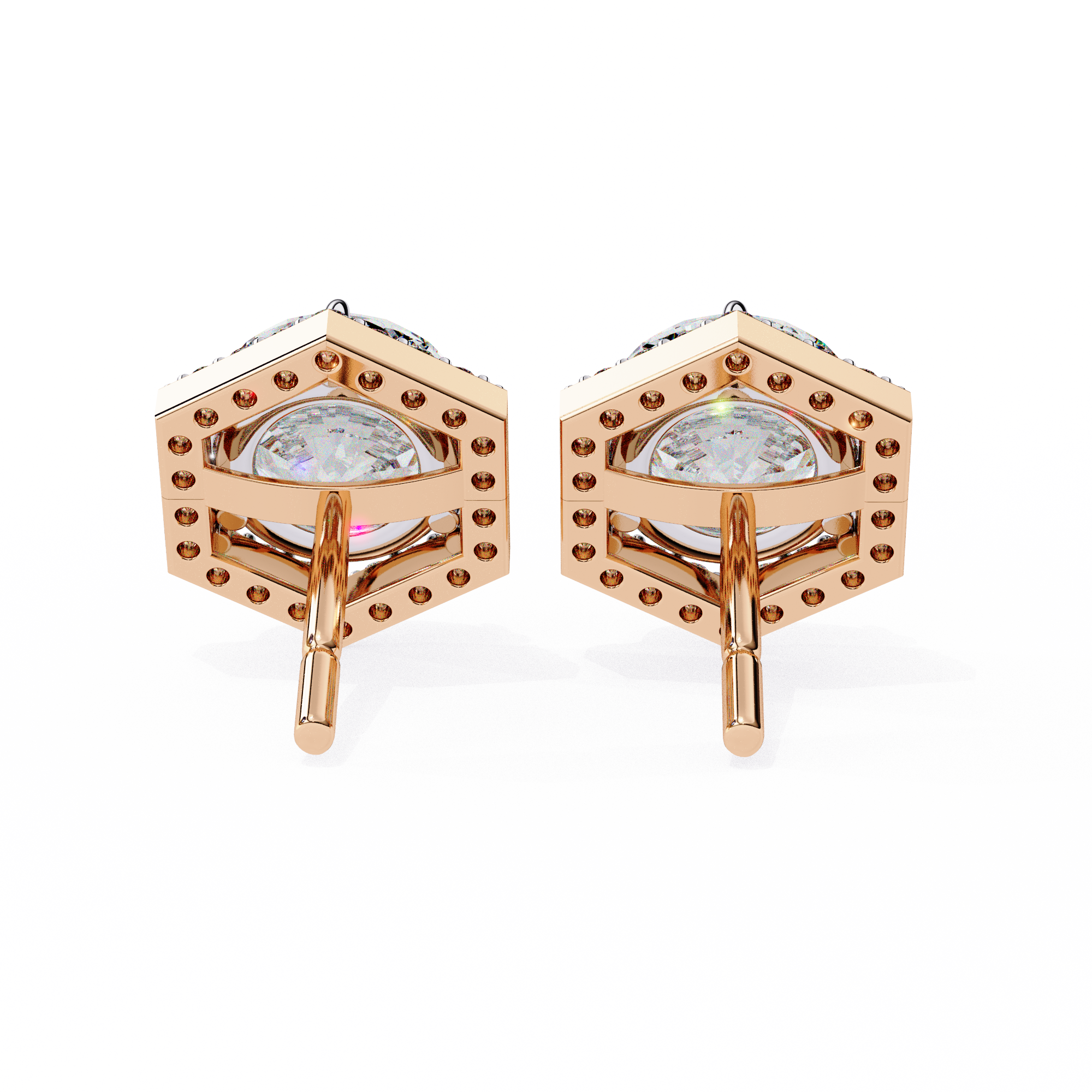 Hexagonal Halo Diamond Stud Earrings