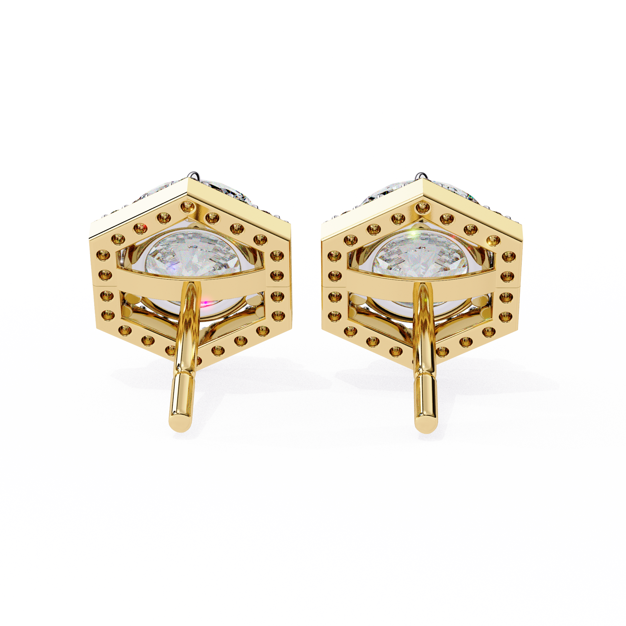 Hexagonal Halo Diamond Stud Earrings