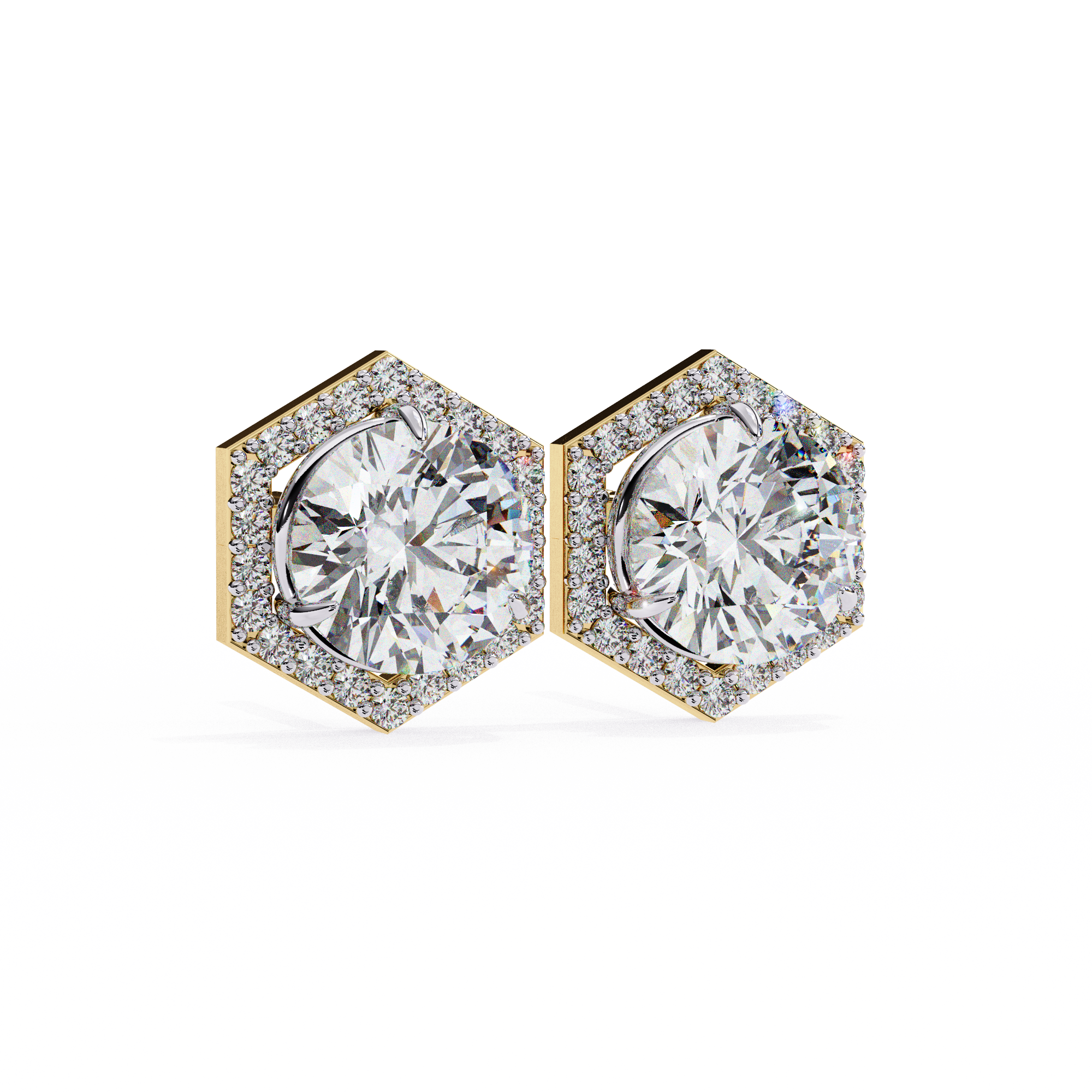 Hexagonal Halo Diamond Stud Earrings