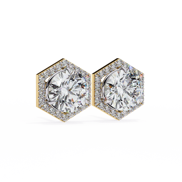 Hexagonal Halo Diamond Stud Earrings