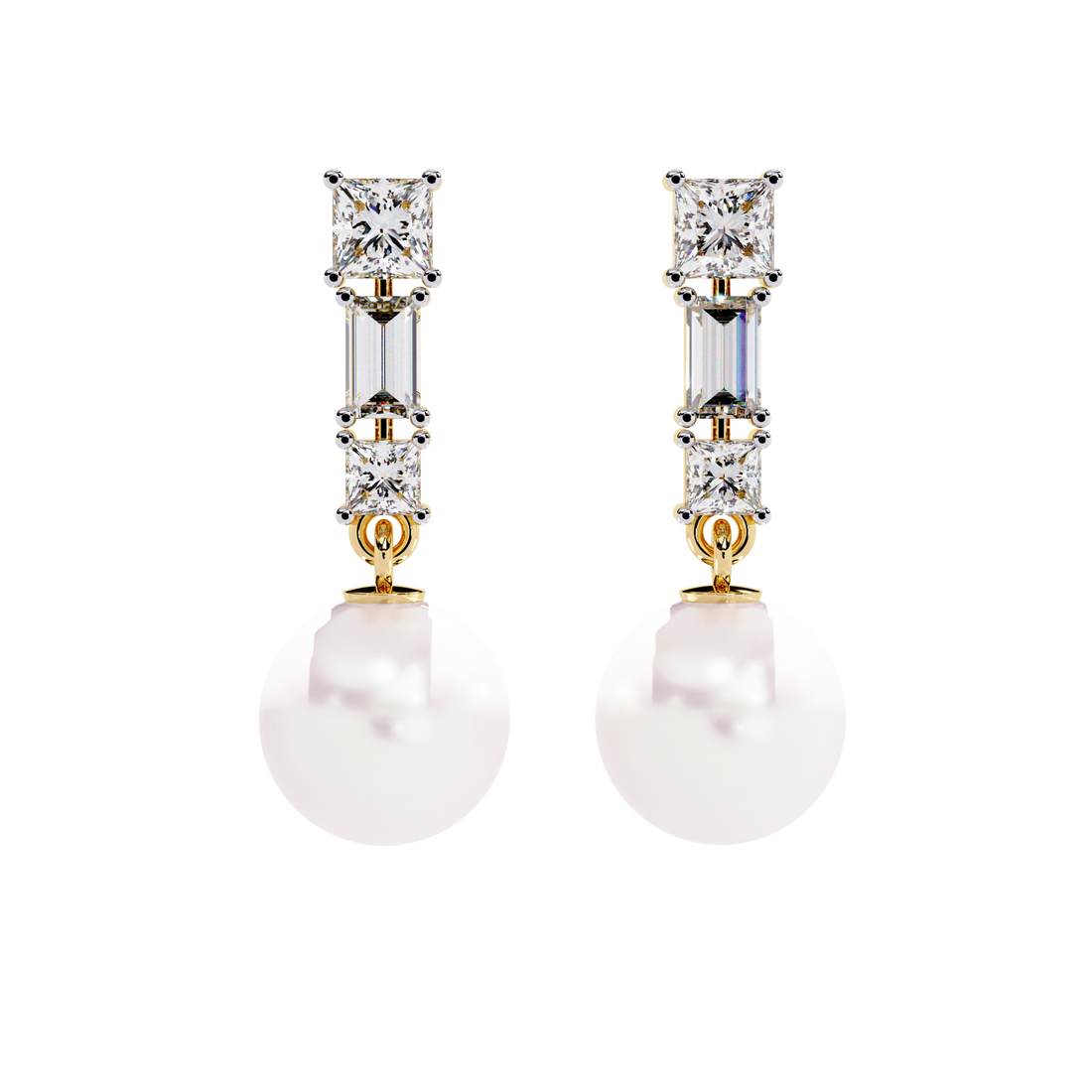 Square Cut Diamond Pearl Drops