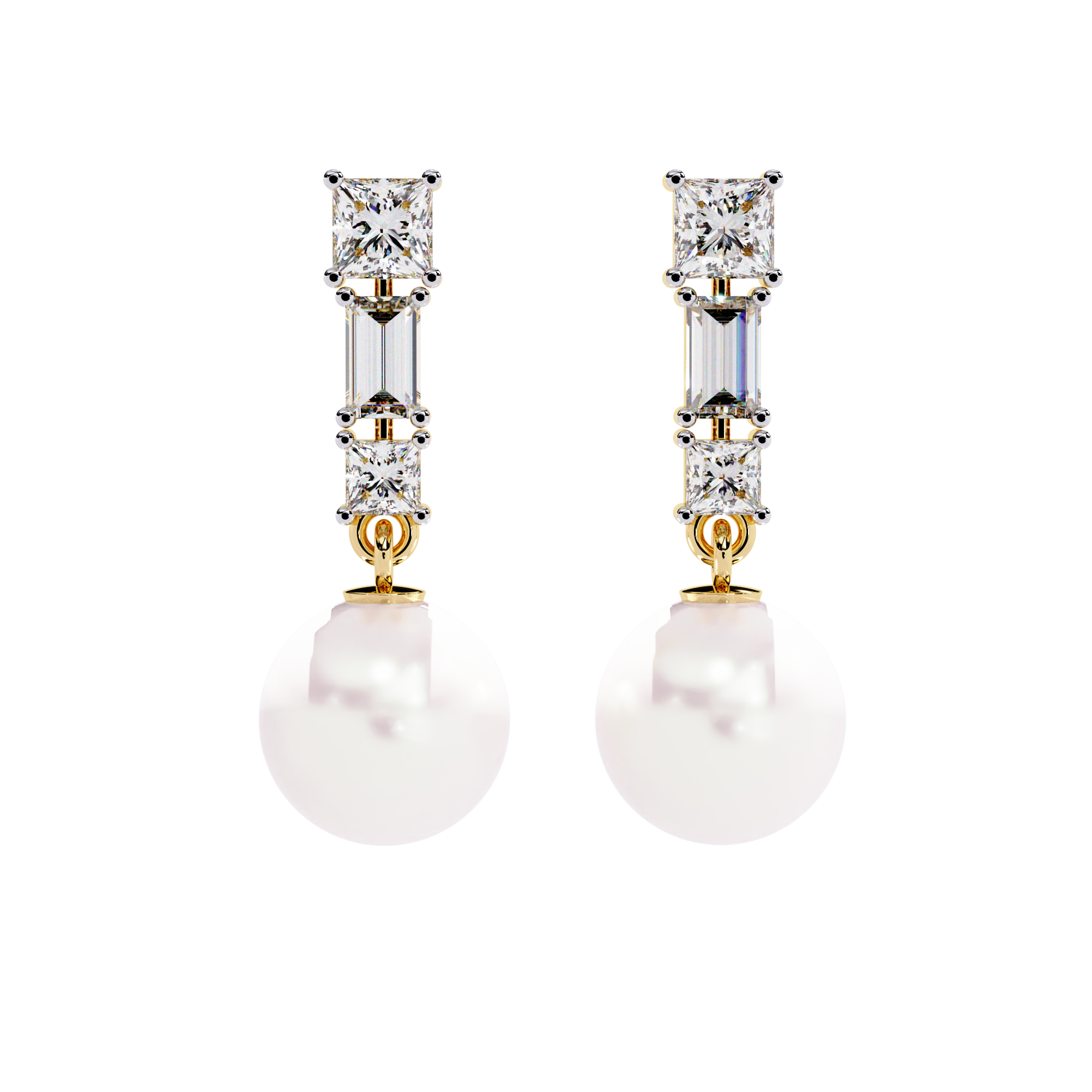 Square Cut Diamond Pearl Drops