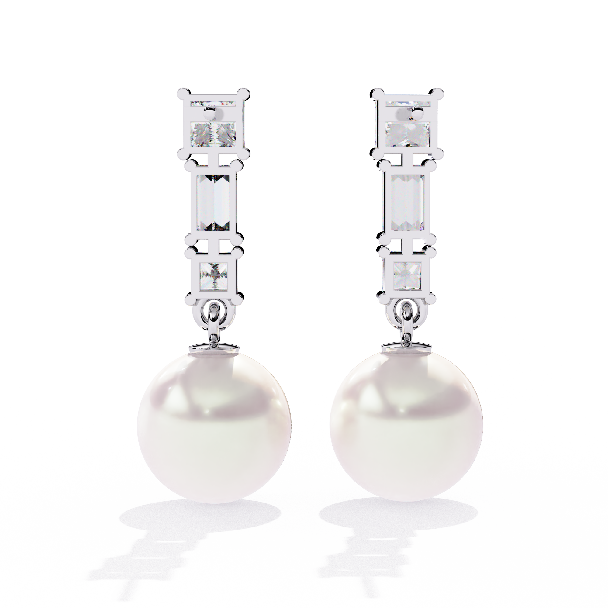 Square Cut Diamond Pearl Drops