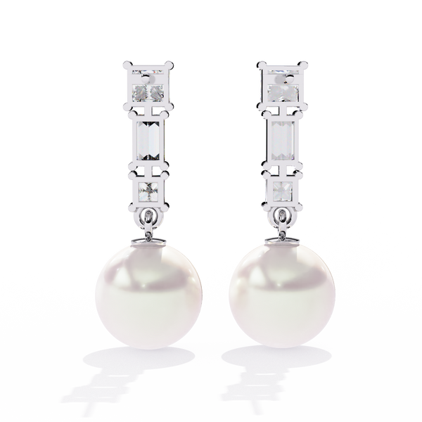Square Cut Diamond Pearl Drops