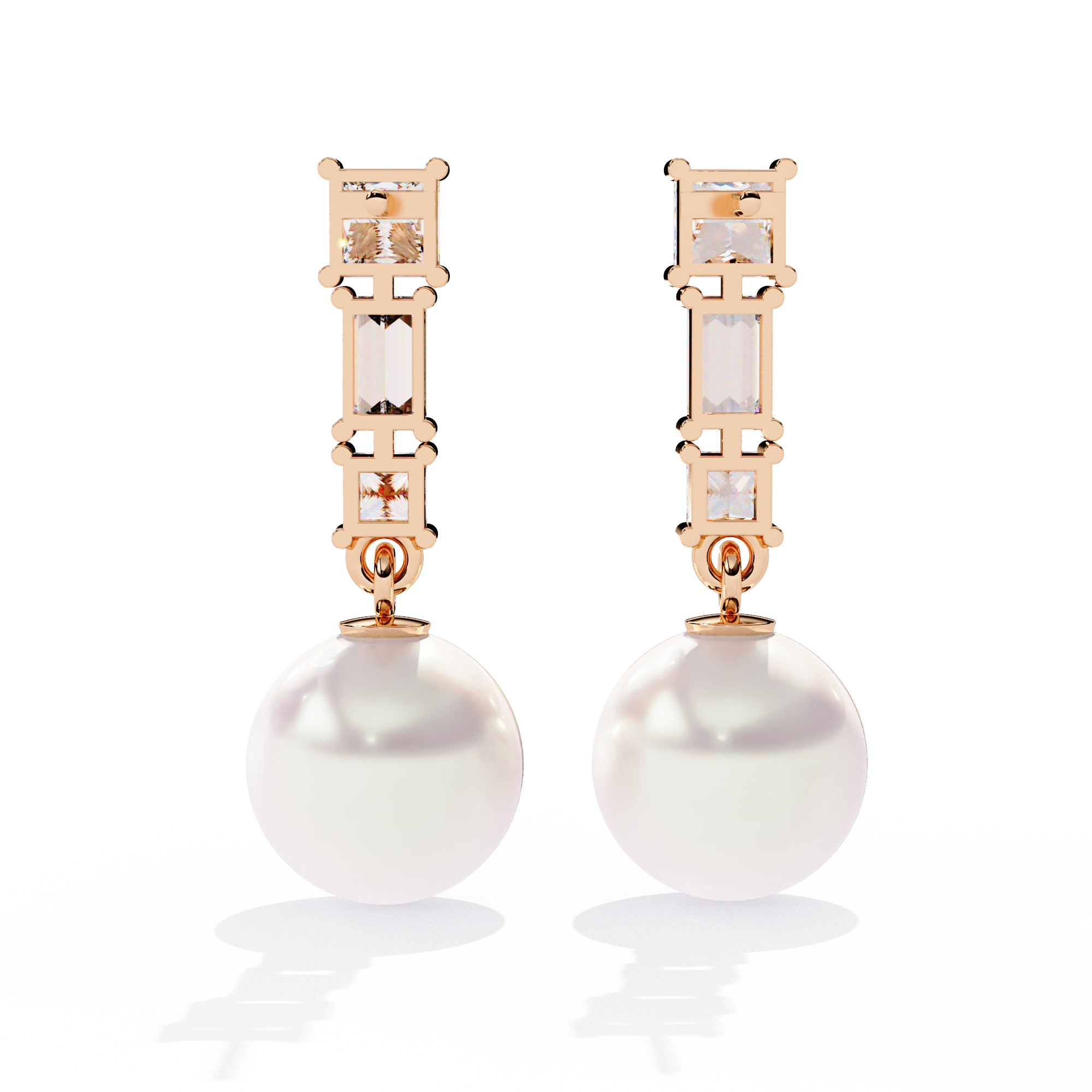 Square Cut Diamond Pearl Drops