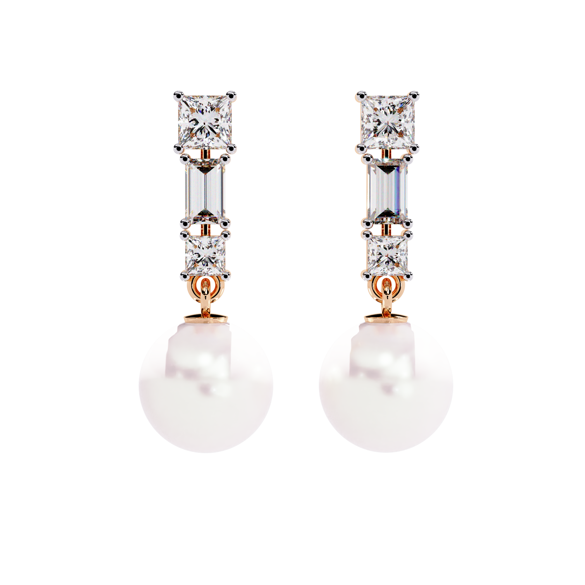 Square Cut Diamond Pearl Drops