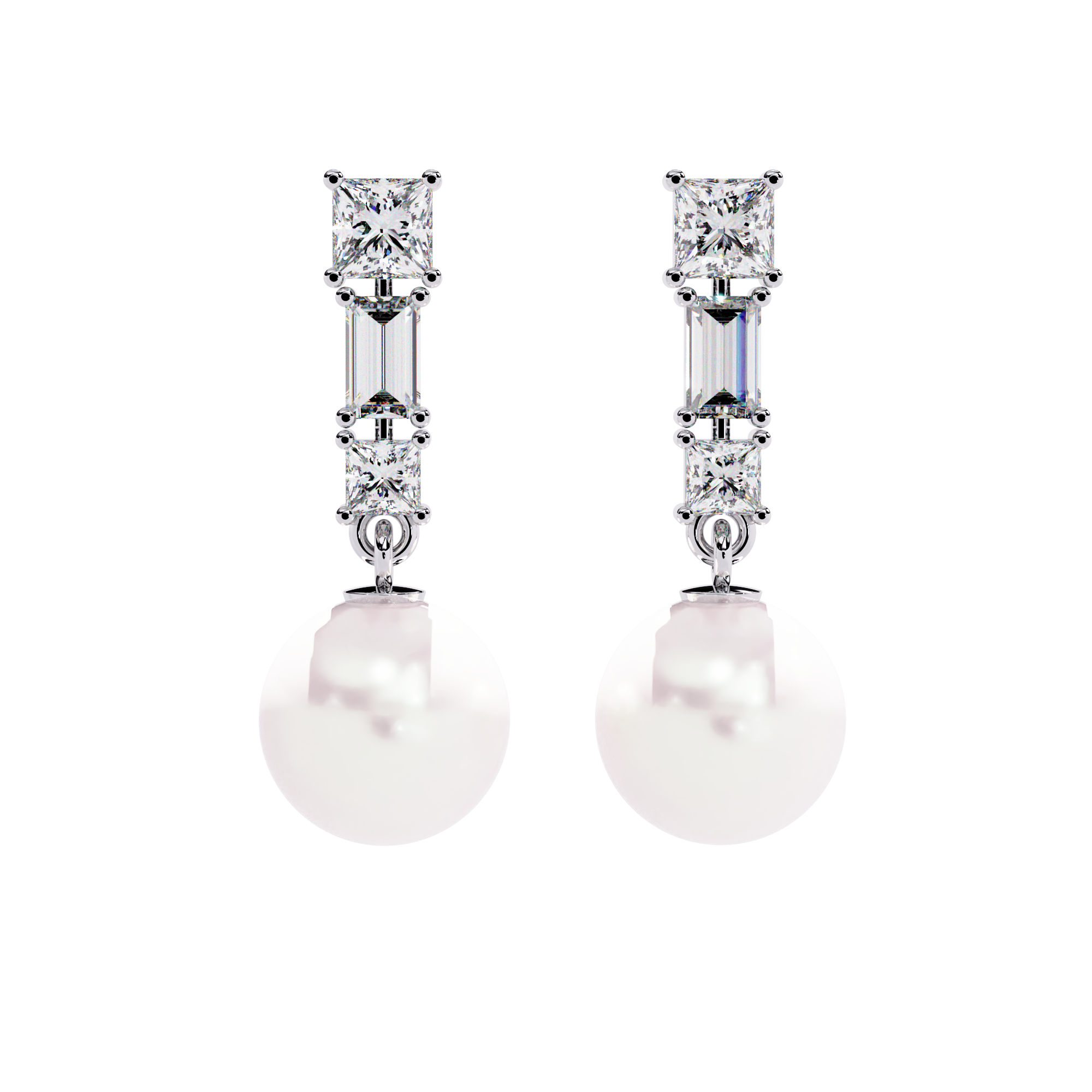 Square Cut Diamond Pearl Drops