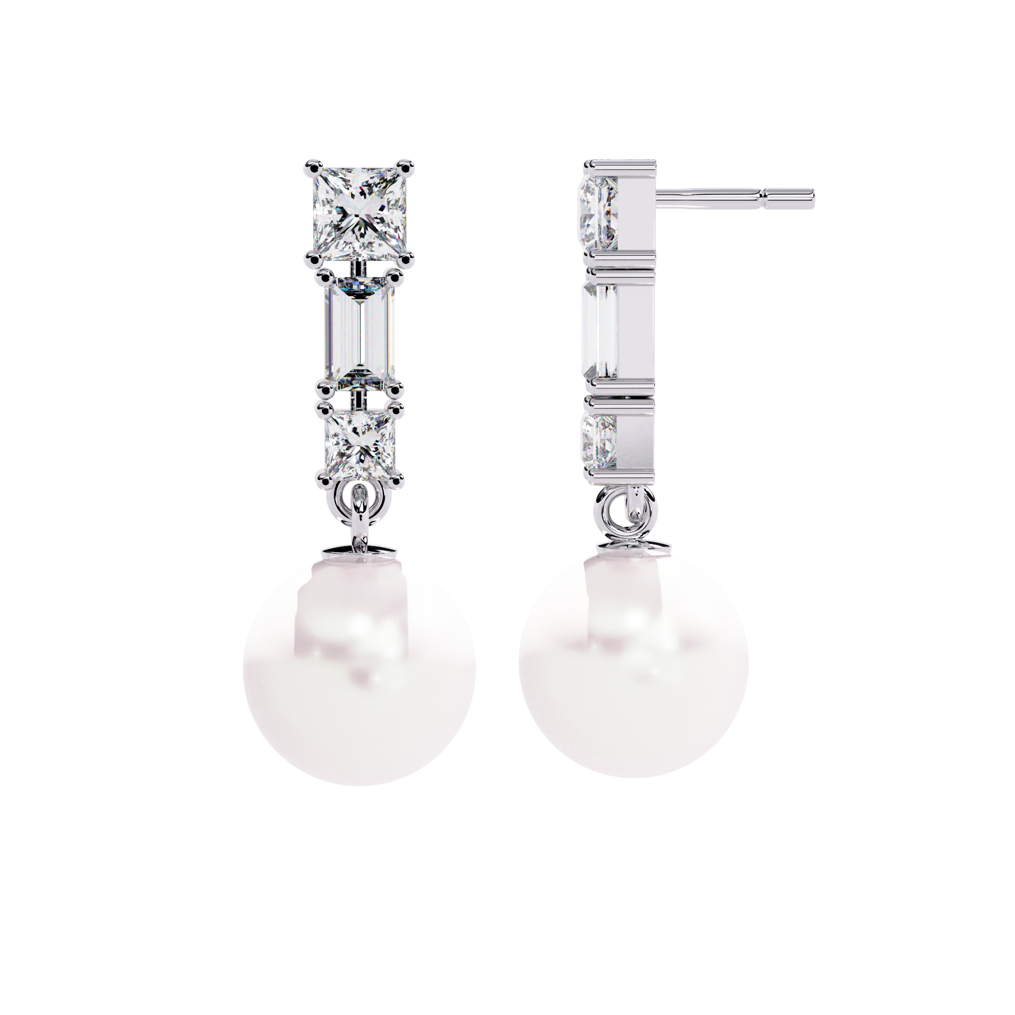 Square Cut Diamond Pearl Drops