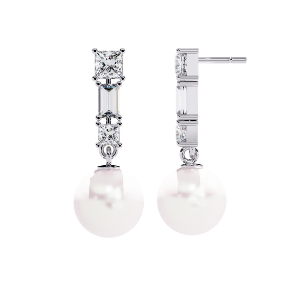 Square Cut Diamond Pearl Drops