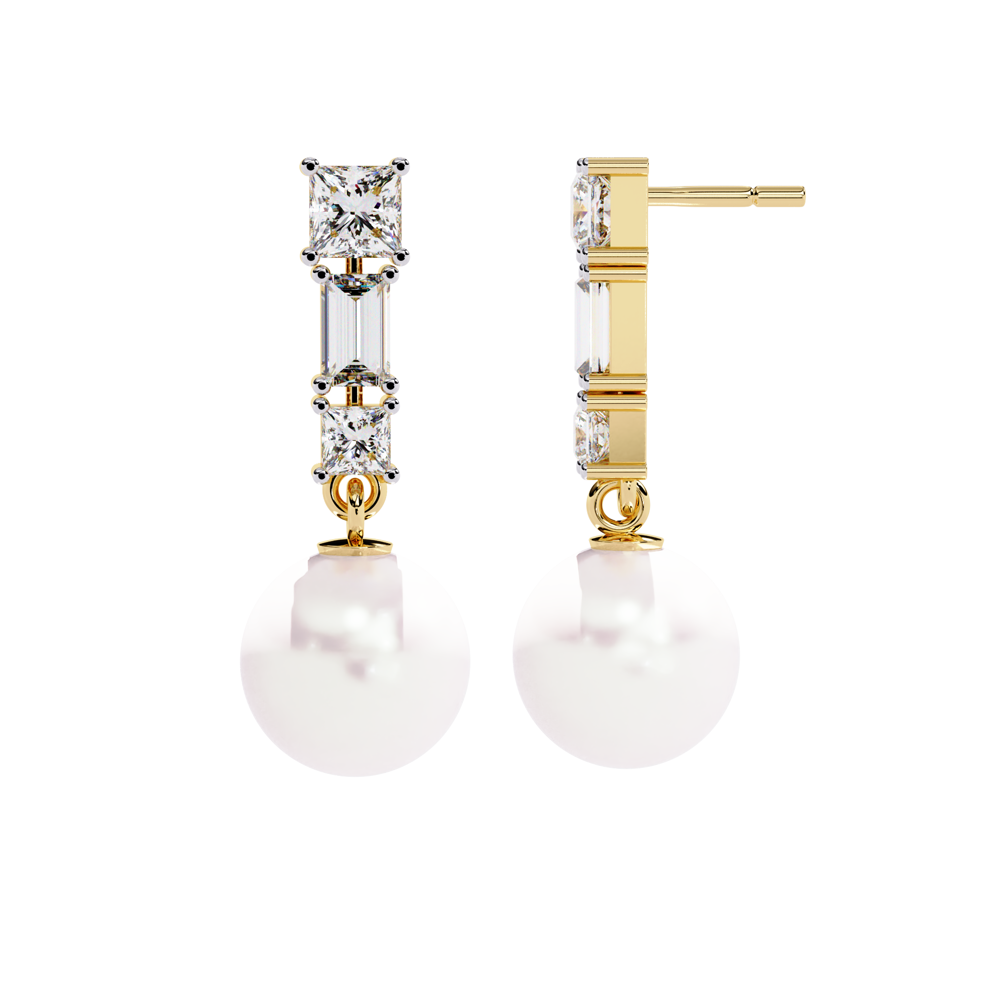 Square Cut Diamond Pearl Drops