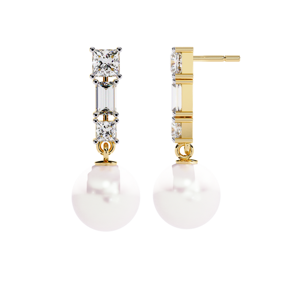 Square Cut Diamond Pearl Drops