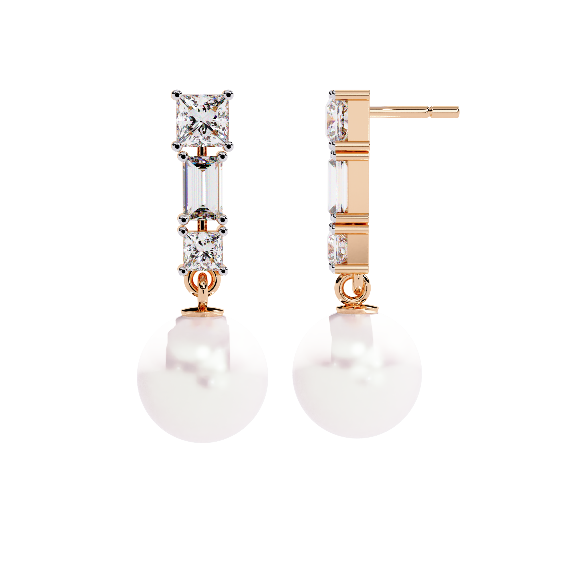 Square Cut Diamond Pearl Drops