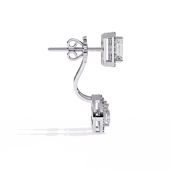 Elegant Diamond Earrings with Emerald and Pear Cut Stones"