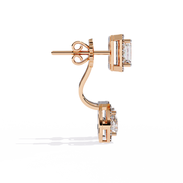 Elegant Diamond Earrings with Emerald and Pear Cut Stones"