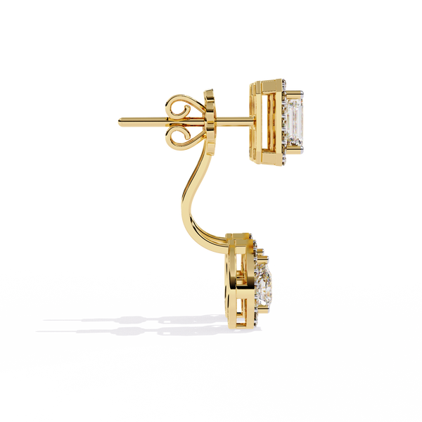 Elegant Diamond Earrings with Emerald and Pear Cut Stones"