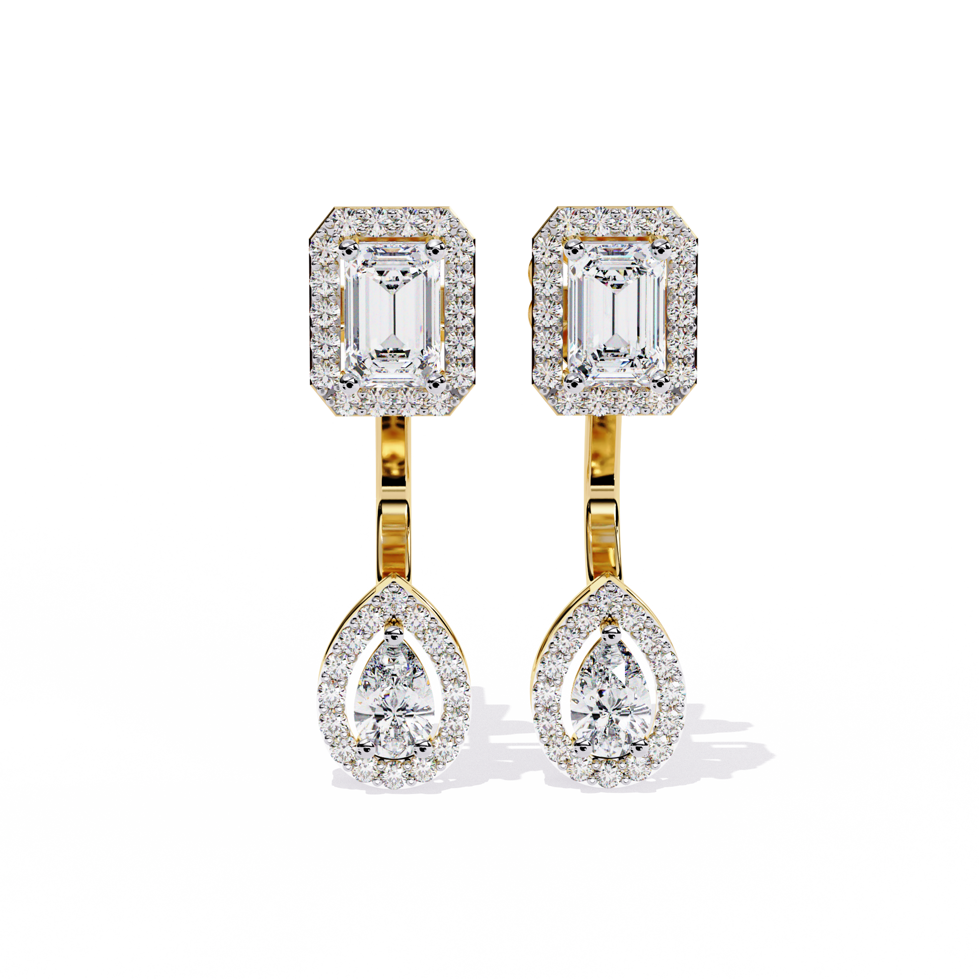 Elegant Diamond Earrings with Emerald and Pear Cut Stones