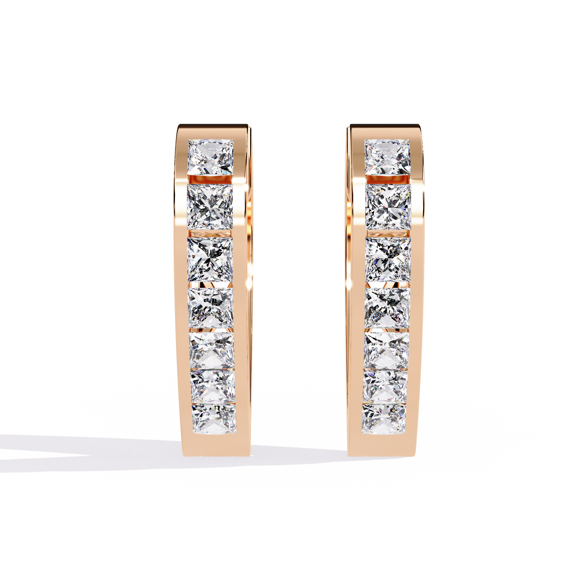 Sparkling Princess Cut Diamond Hoops