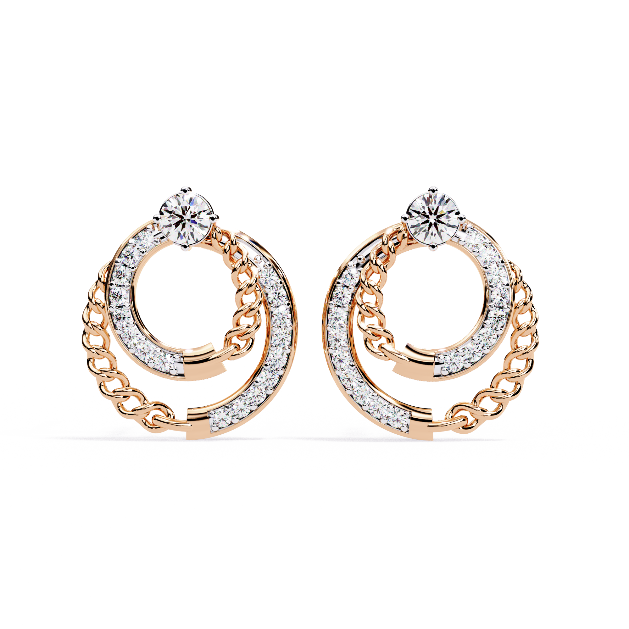 Chain Link Diamond Stud Earrings