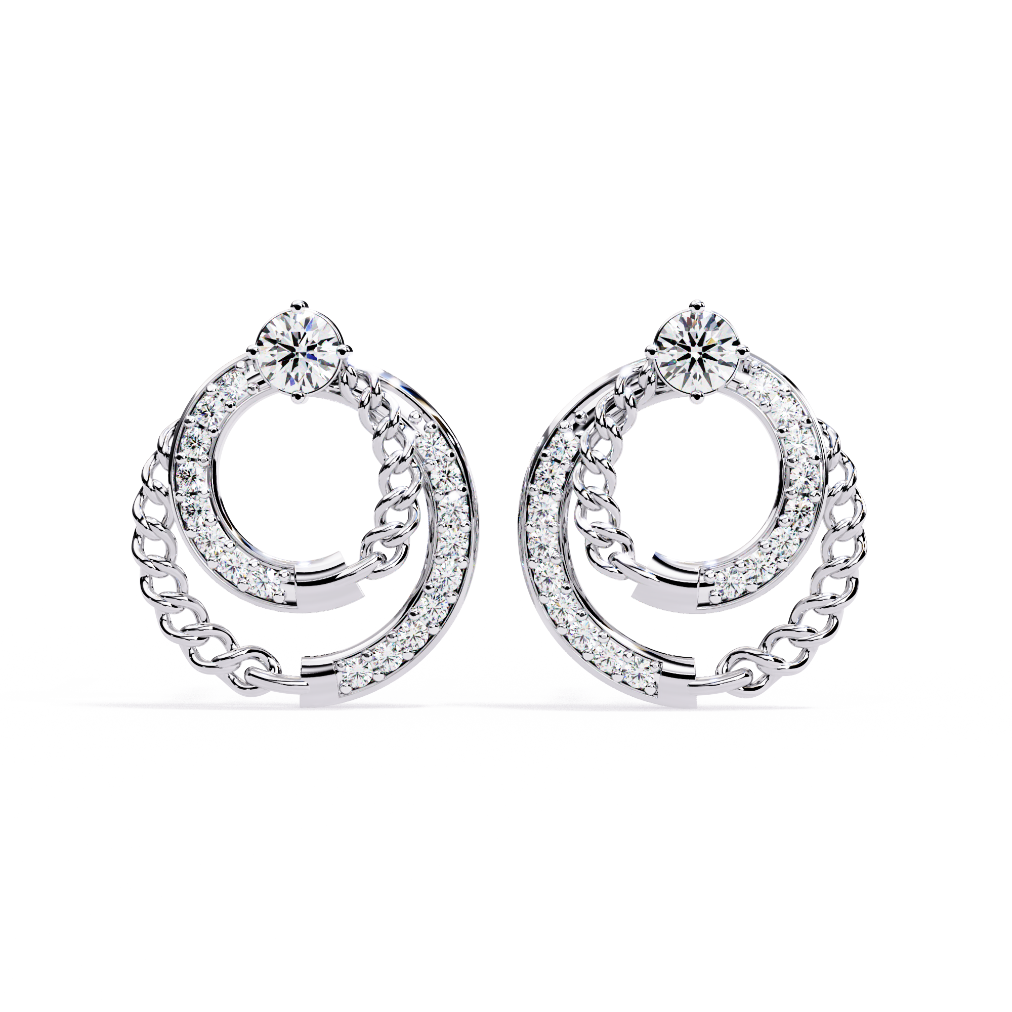 Chain Link Diamond Stud Earrings