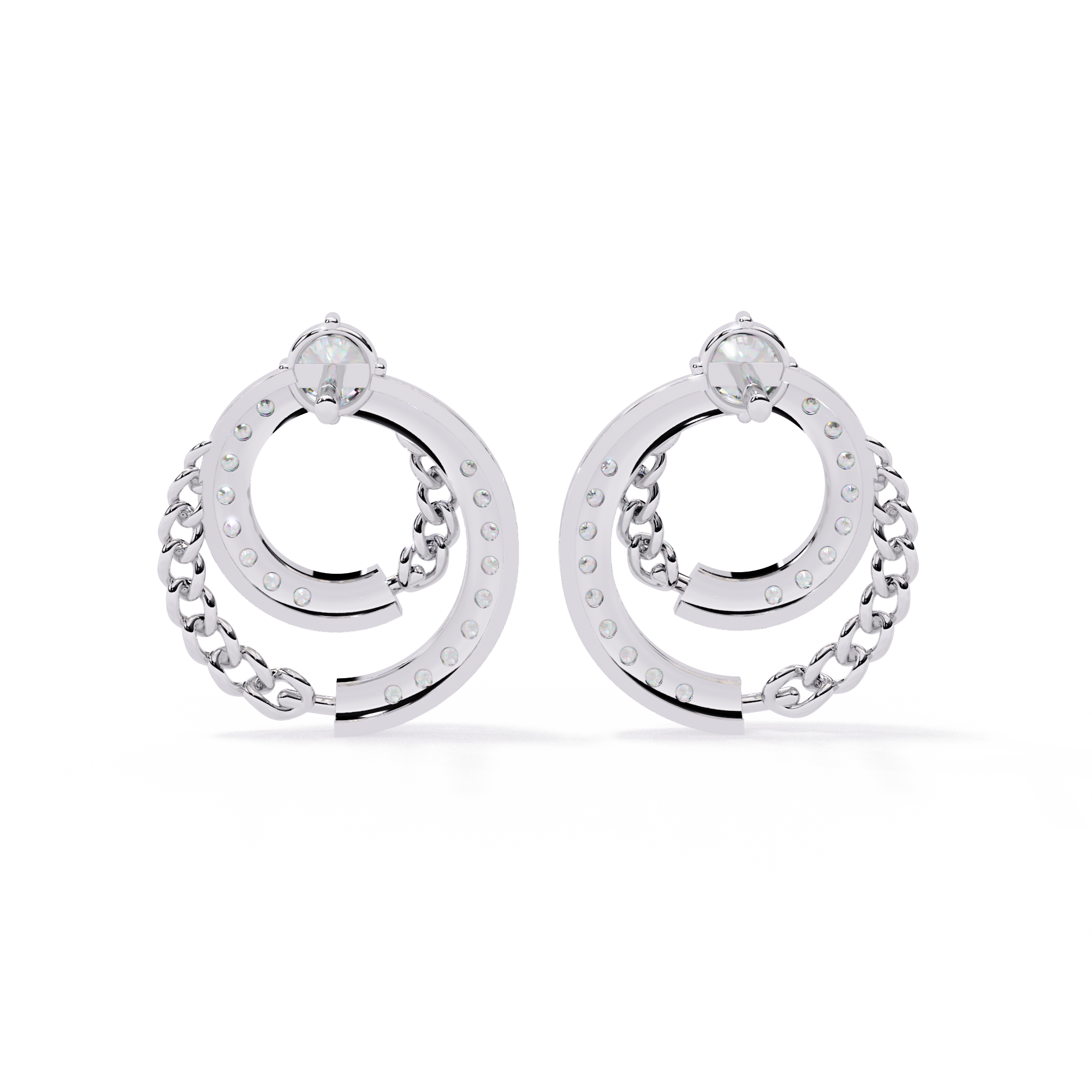 Chain Link Diamond Stud Earrings