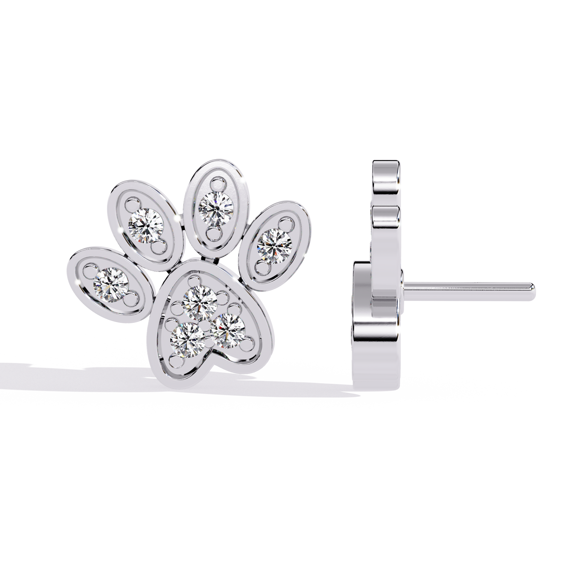 Diamond Paw Print Stud Earrings