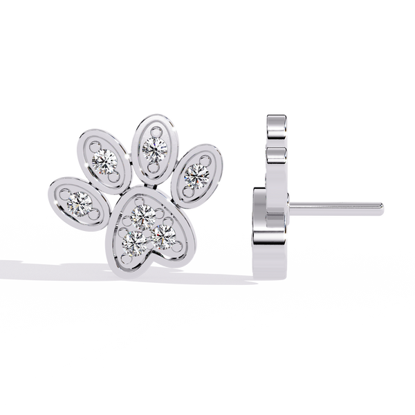 Diamond Paw Print Stud Earrings