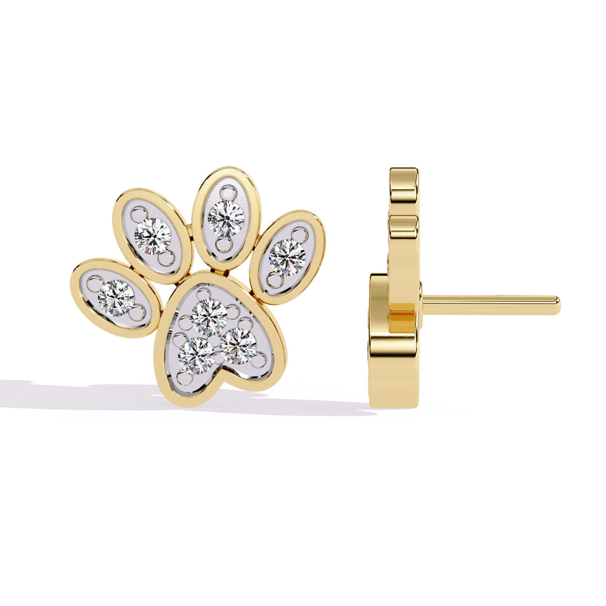 Diamond Paw Print Stud Earrings