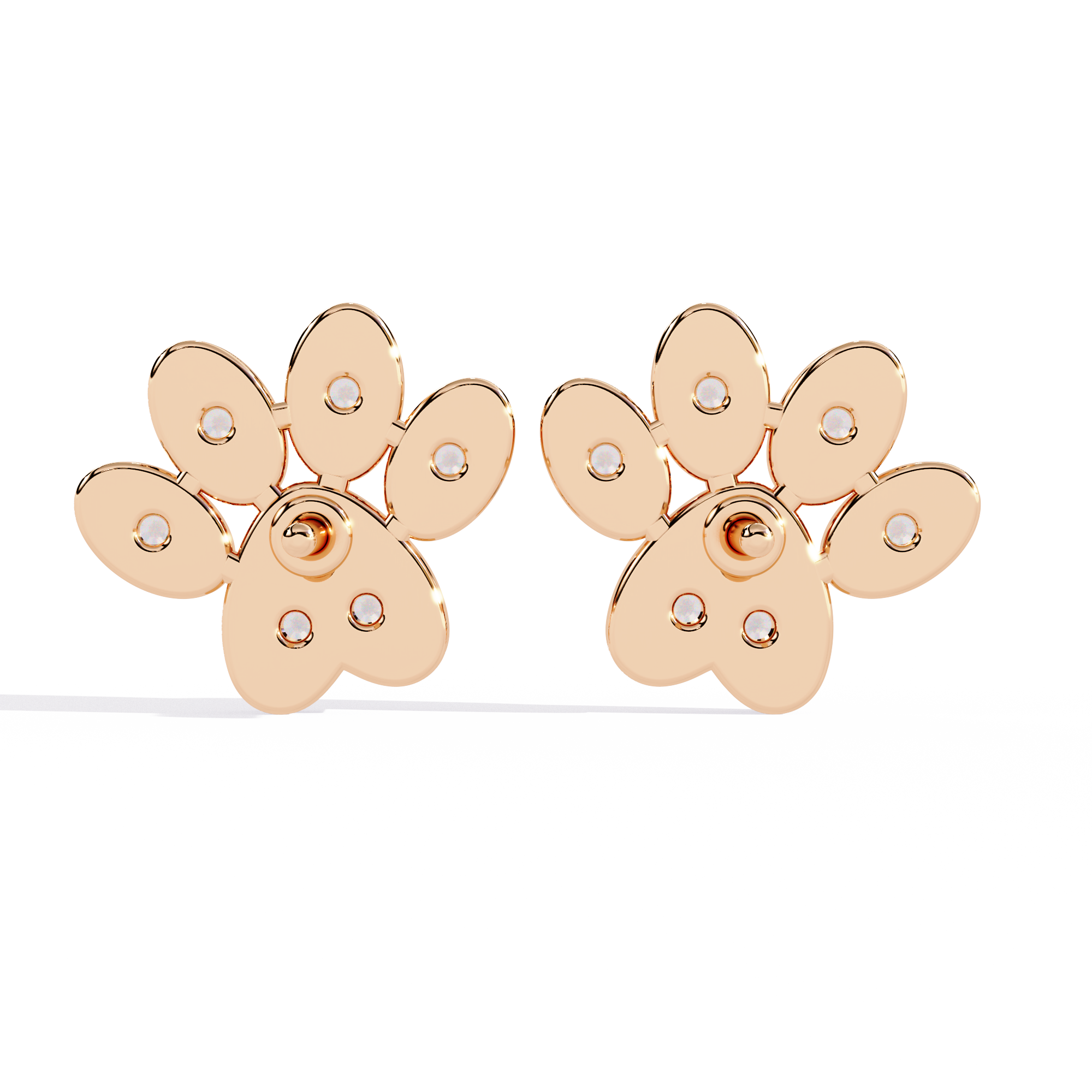 Diamond Paw Print Stud Earrings