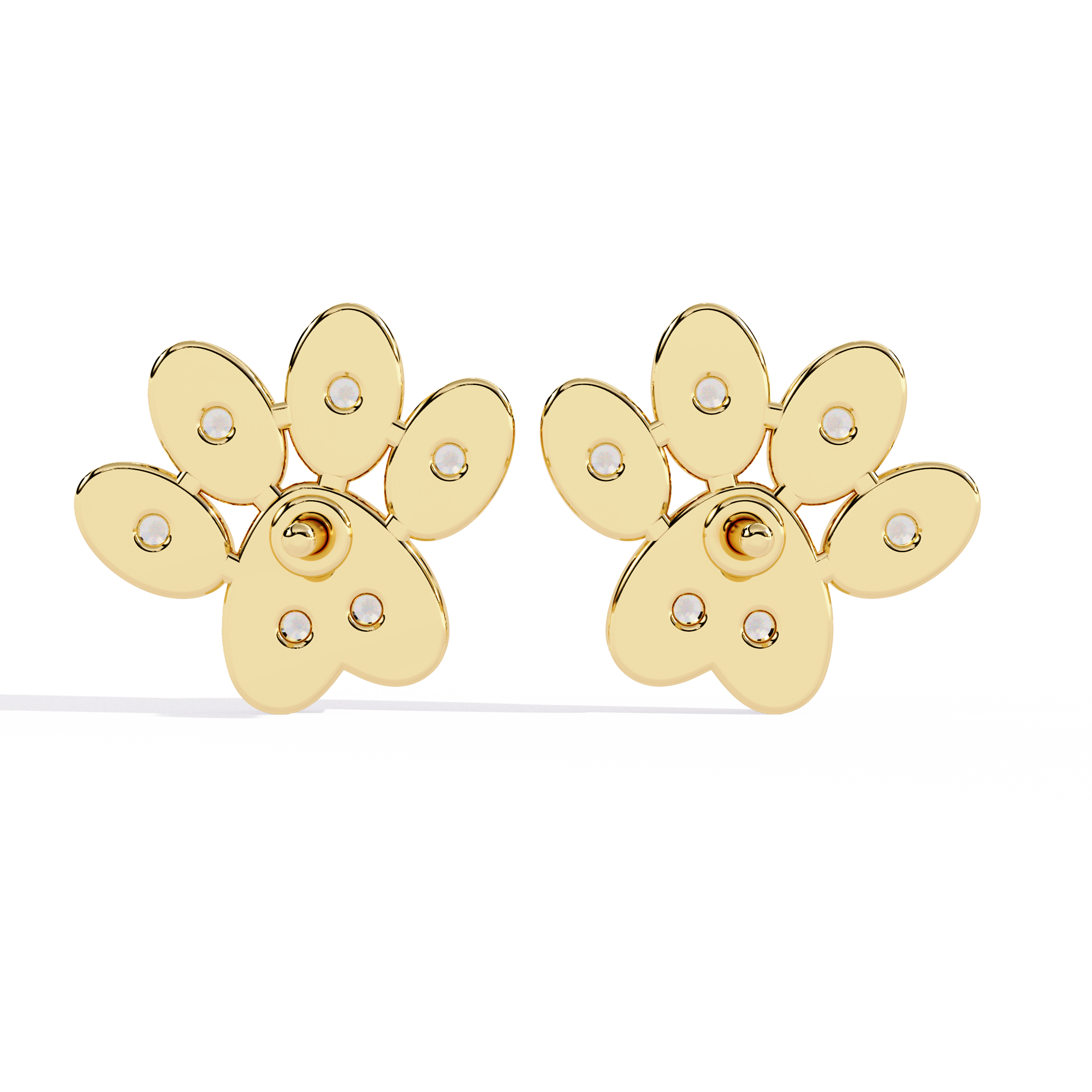 Diamond Paw Print Stud Earrings