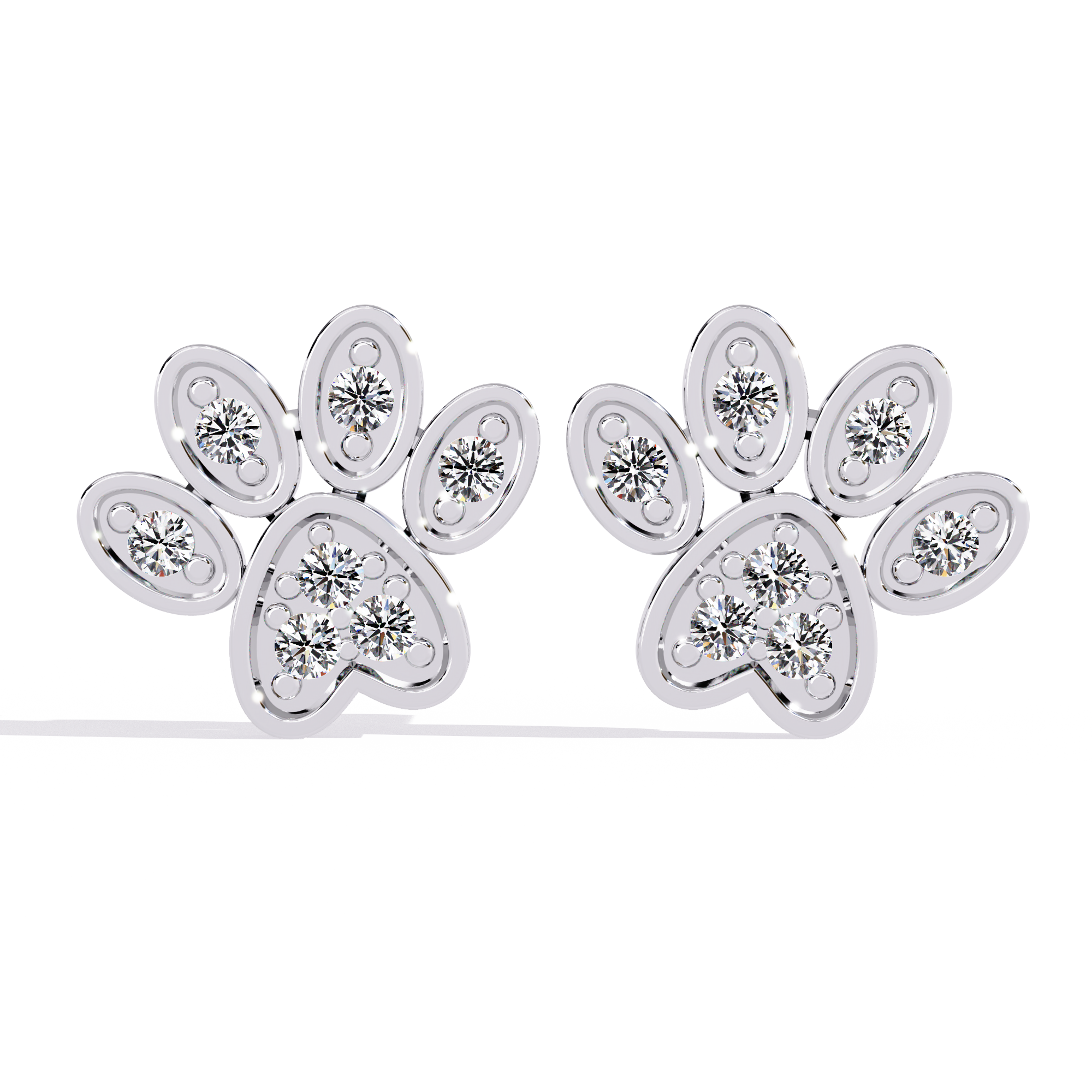 Diamond Paw Print Stud Earrings