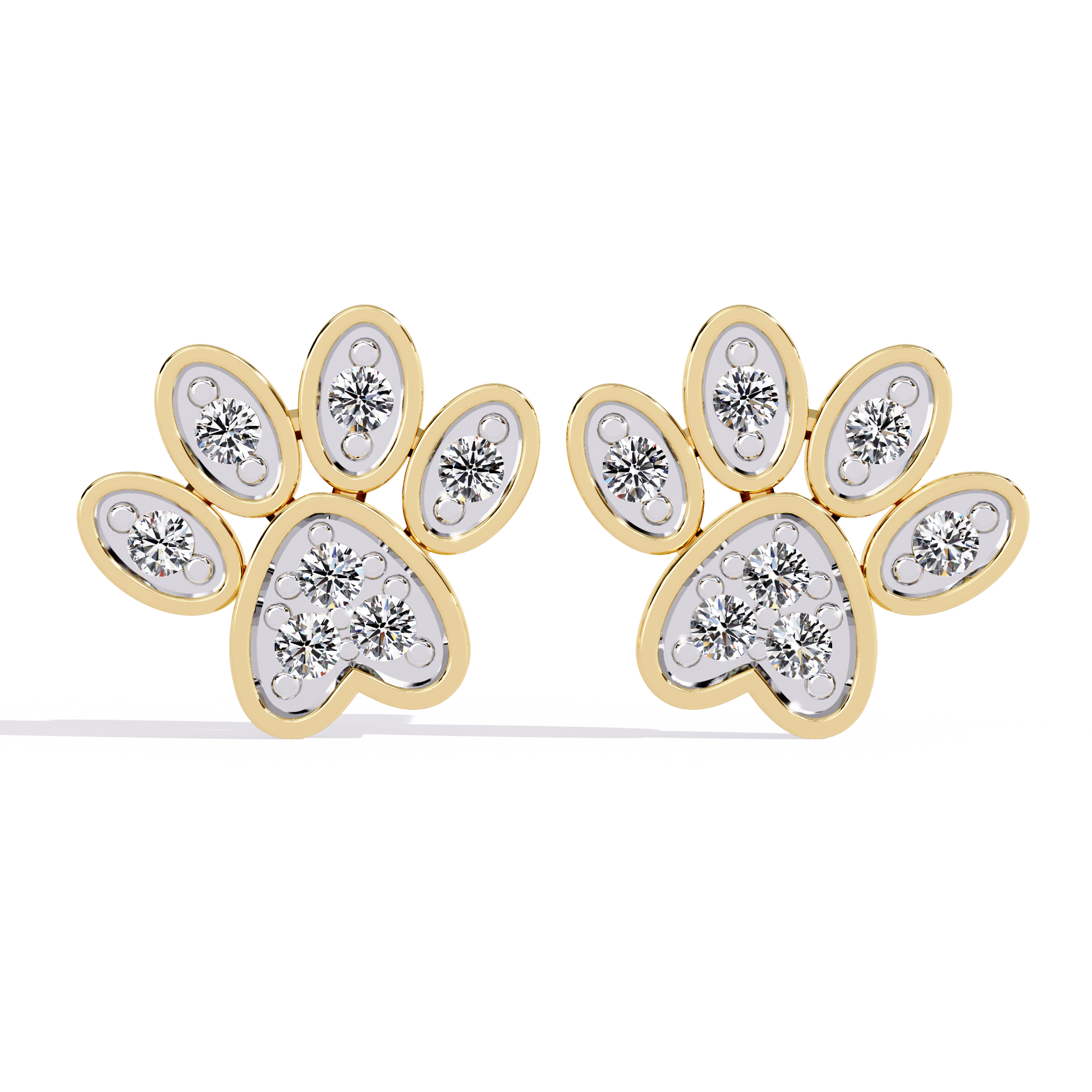 Diamond Paw Print Stud Earrings
