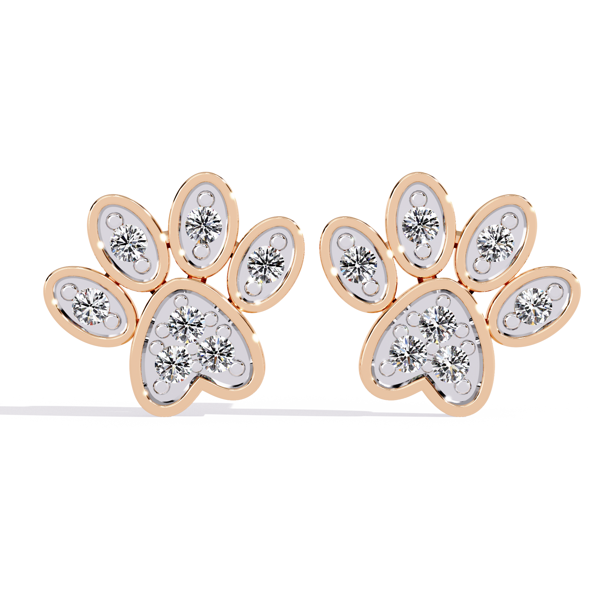 Diamond Paw Print Stud Earrings