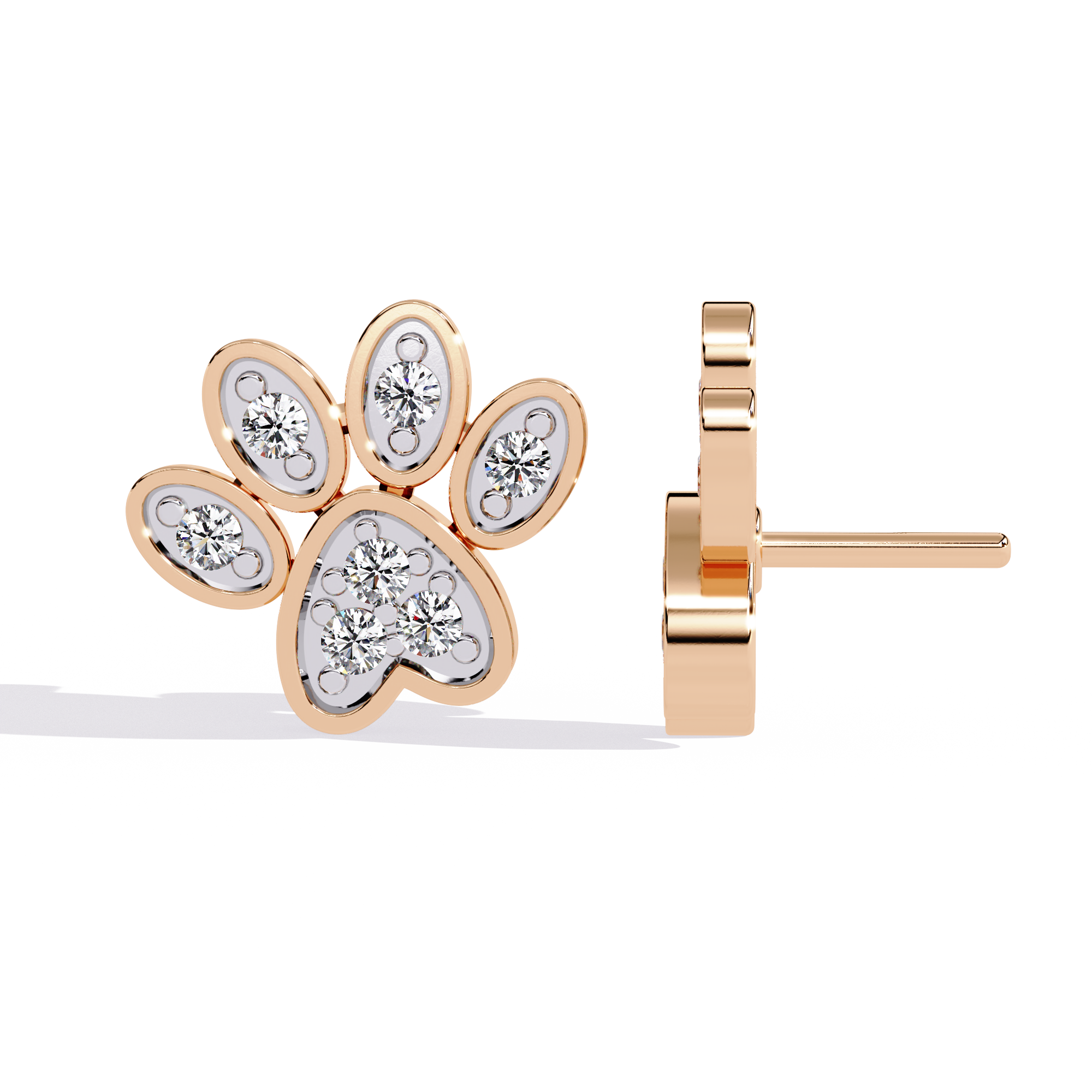 Diamond Paw Print Stud Earrings