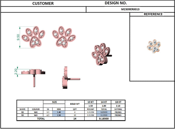 Diamond Paw Print Stud Earrings